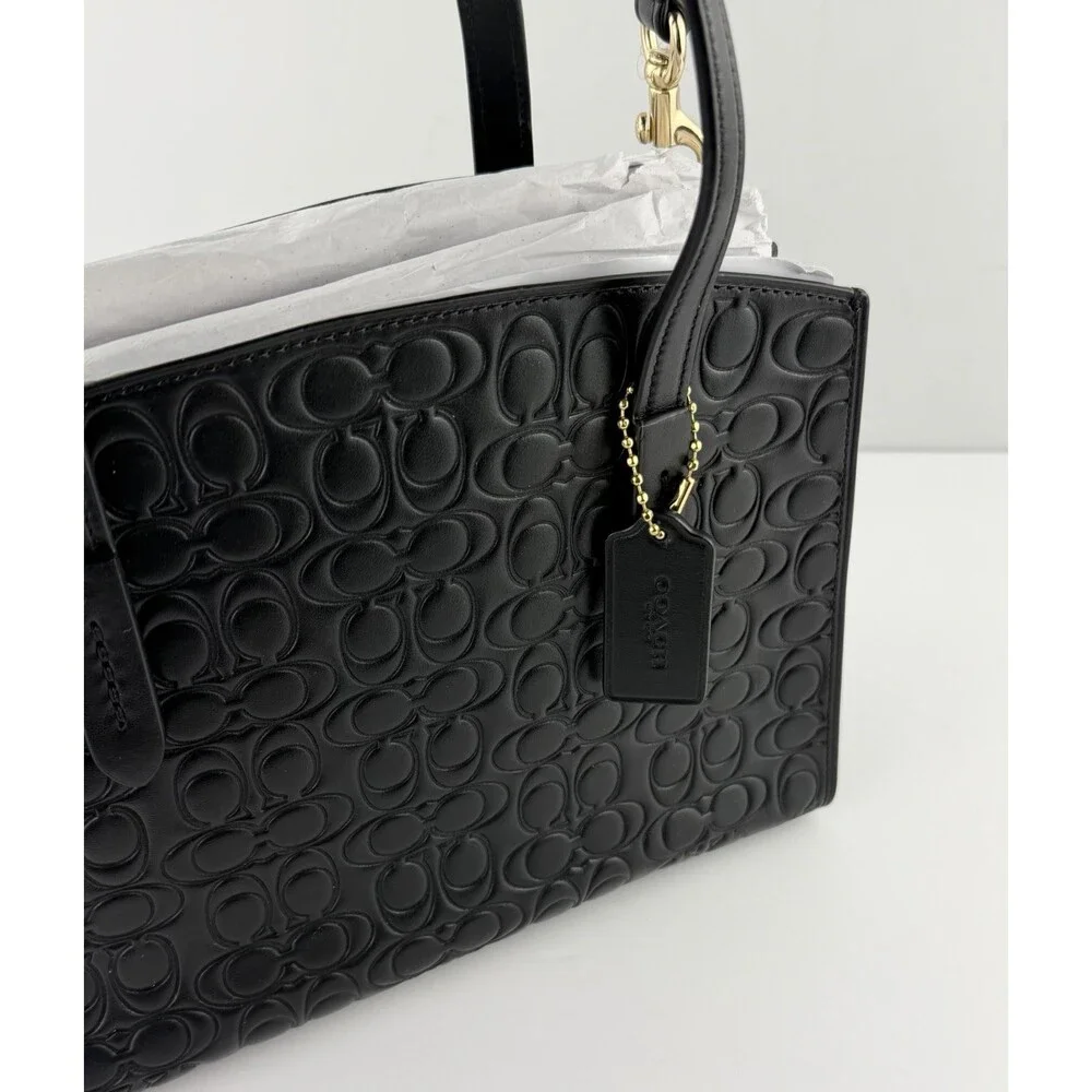 NEW Coach Charlie Carryall 28 Women's Signature Leather Shoulder Bag Black 51665